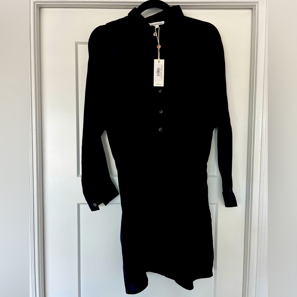 Black Heartloom Leonie shirt dress in silky black. Brand new